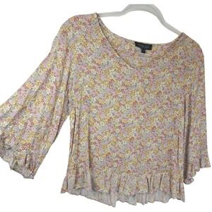 Rachel‎ Zoe Y2K Boho Top Women's S Pleated Floral Flowy Blouse Cottage Feminine